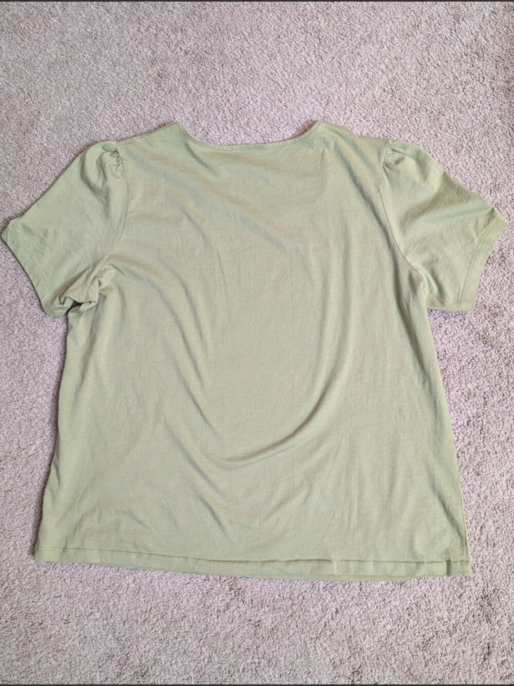 Woman Olive Short Sleeve Scoop Neck Top with Button Detail - Picture 3 of 5